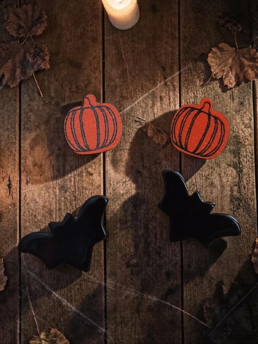 Halloween Pumpkin & Bat Stud Earrings